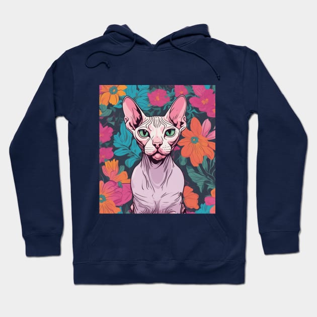 Summer Sphynx, cat with flowers Hoodie by Sieve's Weave's